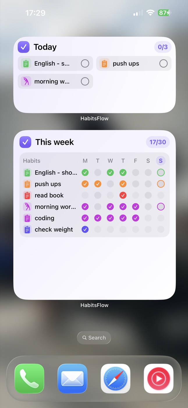 HabitsFlow Today and This week widgets on the Home Screen